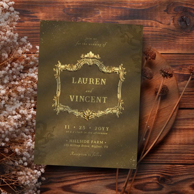 Classic Vintage Gold Baroque Frame Photo Wedding Invitation (Creator Uploaded)