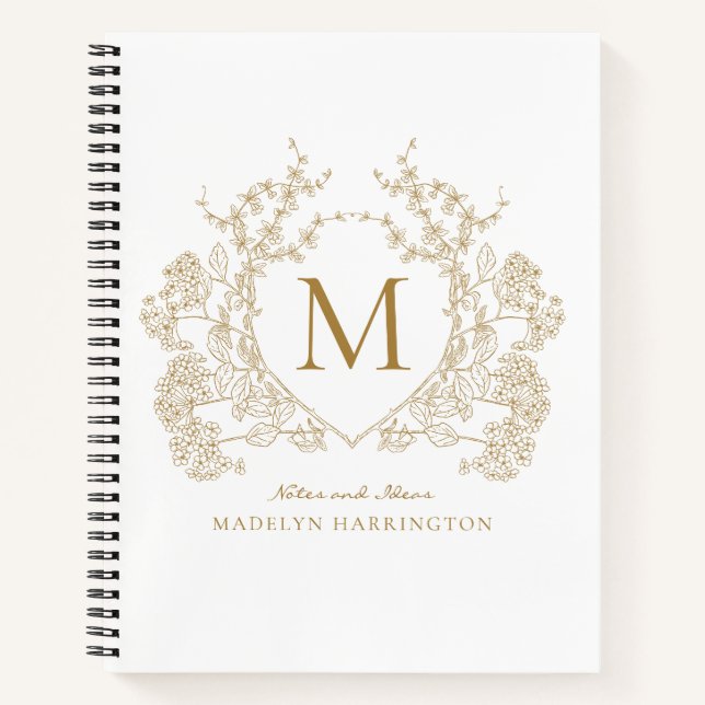 Classic Vintage Gold Floral Crest Monogram Journal (Front)