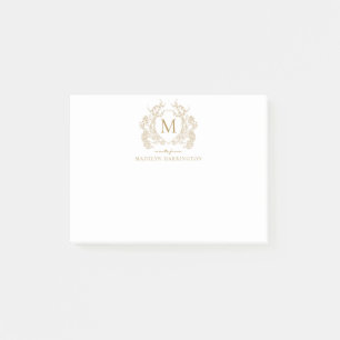 Classic Vintage Gold Floral Vintage Crest Monogram Post-it Notes