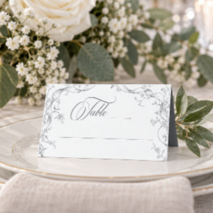 Classic Vintage Gray Black Floral Wreath Wedding Place Card