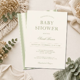 Classic Vintage Green Stripes Baby Shower Invitation