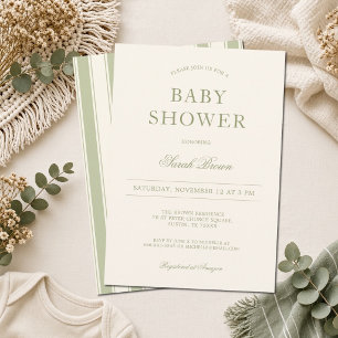 Classic Vintage Green Stripes Baby Shower Invitation