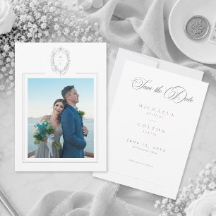 Classic Vintage Grey Black Floral Wedding Photo Save The Date