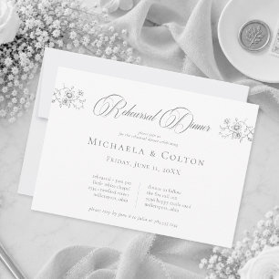 Classic Vintage Grey Black Floral Wreath Rehearsal Invitation