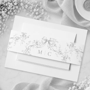 Classic Vintage Grey Black Floral Wreath Wedding Invitation Belly Band