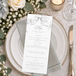Classic Vintage Grey Black Floral Wreath Wedding Menu