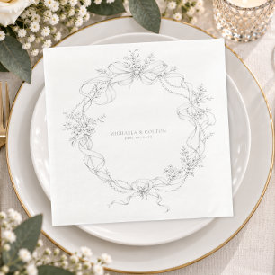 Classic Vintage Grey Black Floral Wreath Wedding Napkin
