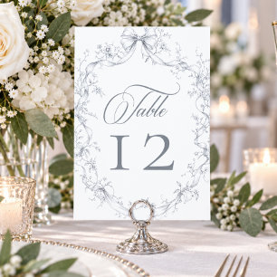Classic Vintage Grey Black Floral Wreath Wedding Table Number