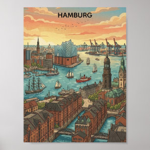Classic Vintage Hamburg Germany Travel  Poster