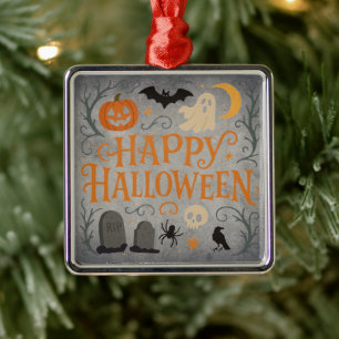 Classic, vintage Happy Halloween Metal Tree Decoration