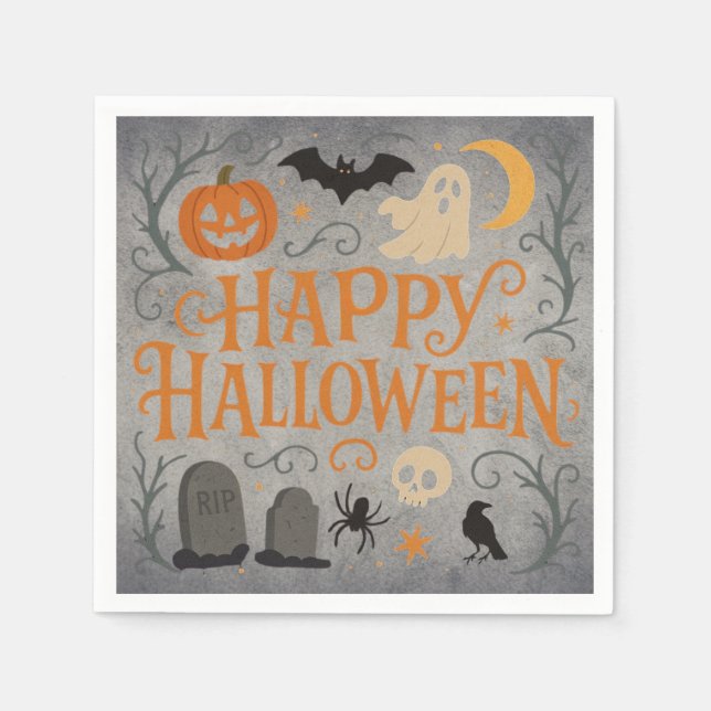 Classic, vintage Happy Halloween  Napkin (Front)