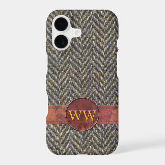 Classic Vintage Herringbone Tweed Leather Monogram