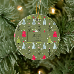Classic Vintage Holiday Pattern-Christmas Tree (2) Ceramic Tree Decoration