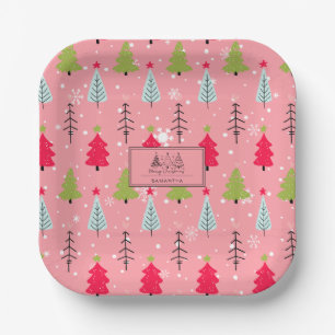 Classic Vintage Holiday Pattern-Christmas Tree (5) Paper Plate