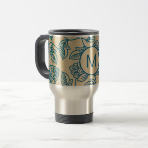 Classic Vintage Hop Leaves Pattern Monogram Travel Mug