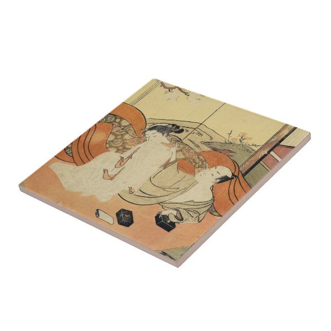 Classic vintage japanese ukiyo-e oiran art tile (Side)