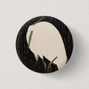 Classic vintage japanese ukiyo-e white crane art 3 cm round badge