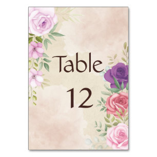 Classic Vintage Light Purple and Pink Roses Table Number