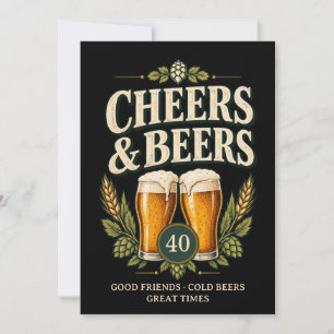 Classic Vintage Men's Cheers & Beers 40th Birthday Invitation
