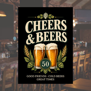 Classic Vintage Men's Cheers & Beers 50th Birthday Invitation