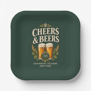 Classic Vintage Men's Cheers & Beers 50th Birthday Paper Plate