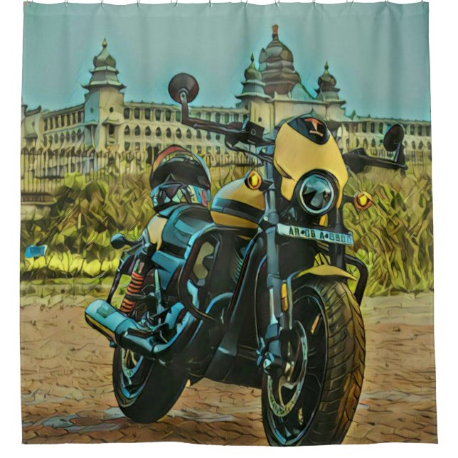 classic vintage motorcycle gift shower curtain (Front)