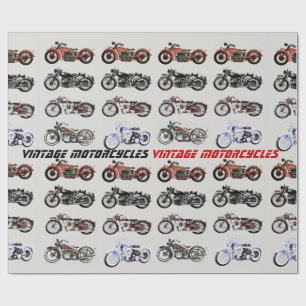 CLASSIC VINTAGE MOTORCYCLES Red Black Grey Wrapping Paper