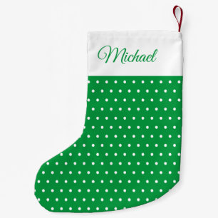 Classic Vintage Name Green and White Polka Dot Small Christmas Stocking