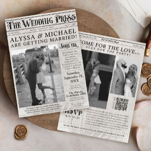 Classic Vintage Newspaper Unique Photo Wedding Invitation