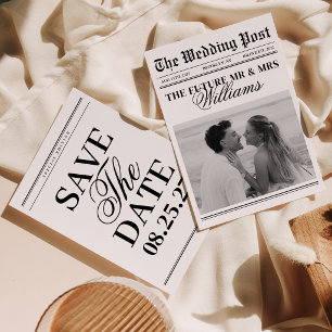 Classic Vintage Newspaper Wedding Photo Save The Date