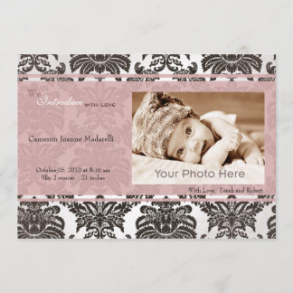 Classic vintage pink black birth announcement