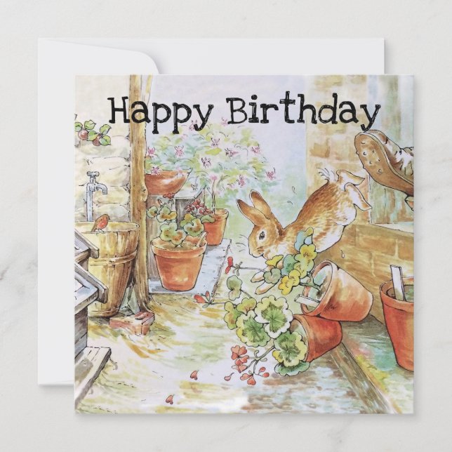 Classic Vintage Rabbit Happy birthday Card (Front)