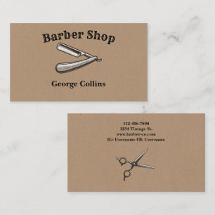 Classic Vintage Razor Barber Shop Minimalist Business Card