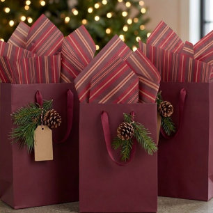 Classic Vintage Red Burgundy Gold Striped Pattern Tissue Paper