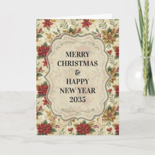 Classic Vintage Red & Gold Poinsettia Floral  Card