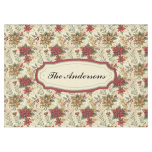Classic Vintage Red & Gold Poinsettia Floral Tablecloth