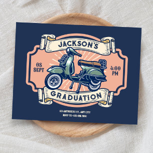 Classic vintage retro motorcycle graduation invitation