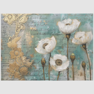 Classic Vintage Rustic White Poppies Decoupage  Tissue Paper