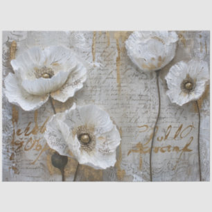 Classic Vintage Rustic White Poppies Decoupage  Tissue Paper