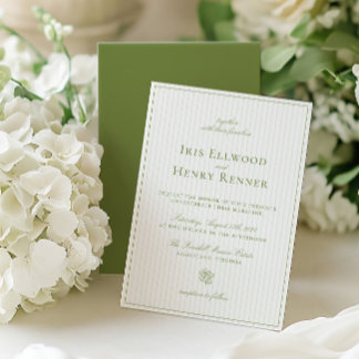 Classic Vintage Sage Green & Blue Wedding Invitation