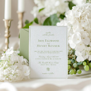 Classic Vintage Sage Green & Blue Wedding Invitation