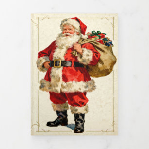 Classic Vintage Santa and Hearth Tri-Fold Holiday Card