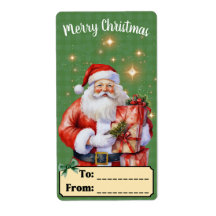 Classic Vintage Santa Clause Gift Tag Green + Gold