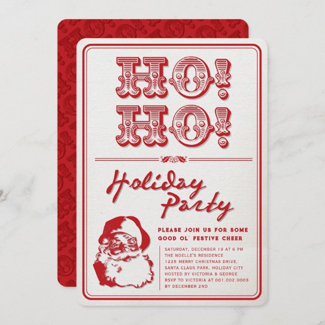 Classic Vintage Santa HO HO Holiday Party Invite (Front/Back)