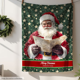 Classic vintage Santa reading a letters blanket