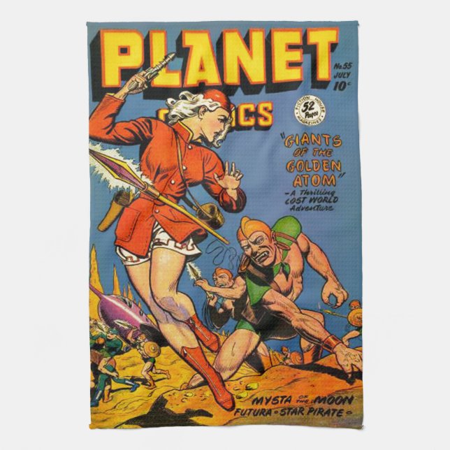 CLASSIC VINTAGE SCI FI COMICS ILLUSTRATION TEA TOWEL (Vertical)