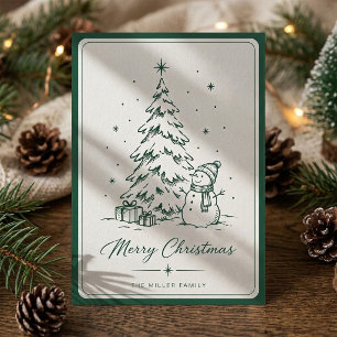 Classic Vintage Snowman & Christmas Tree Holiday Card