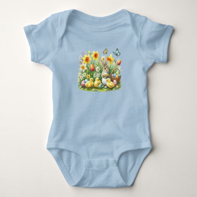 Classic/Vintage spring rabbit/chicken Baby Bodysuit (Front)