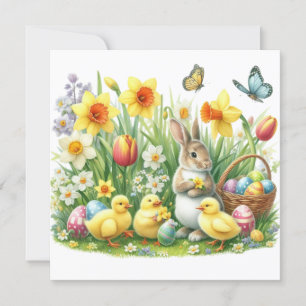 Classic/Vintage spring rabbit/chicken Holiday Card