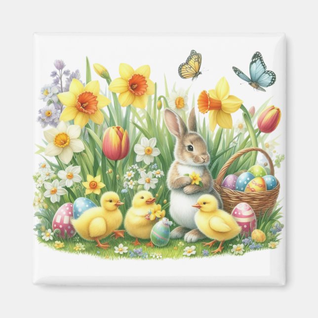 Classic/Vintage spring rabbit/chicken Magnet (Front)